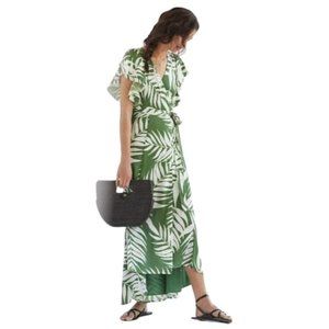 NWT Anthropologie Hutch Women's Palms Wrap Maxi Dress In Green Sz XL